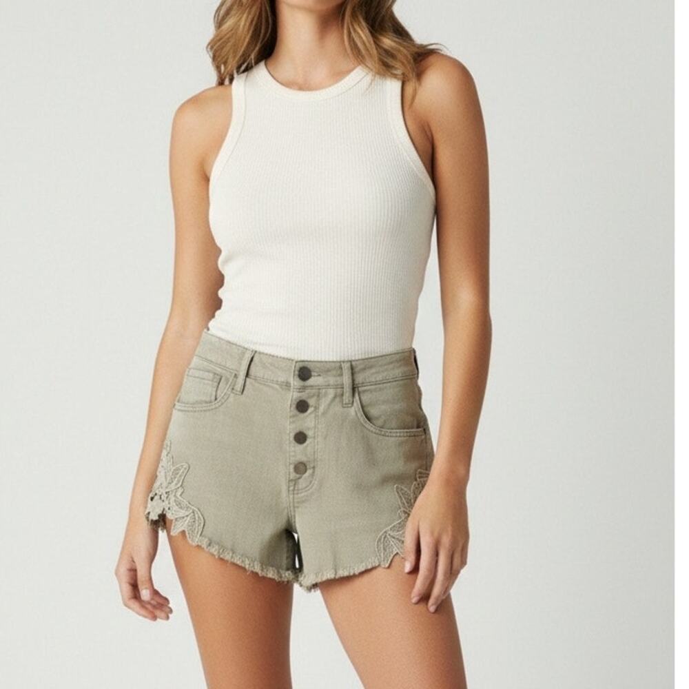 Y2K Mossimo Denim High Waisted Button Fly Embroidered Cut Off Shorts